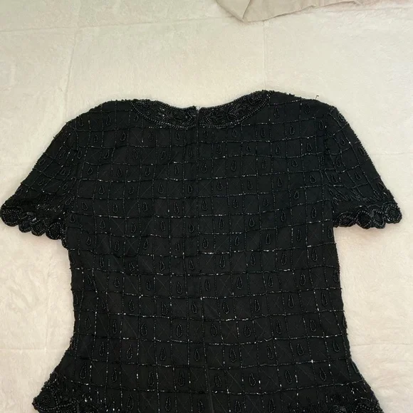 Vintage Black Beaded Short Sleeve Women's Top - Picture 11 of 12